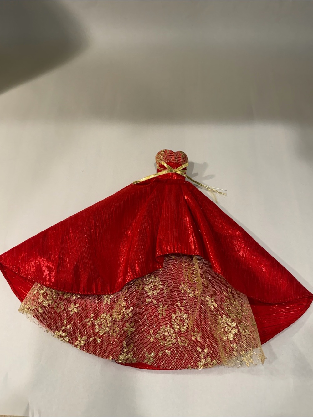 Vintage 2014 Holiday Barbie Red Gold Dress Gown Neck Piece Doll Size